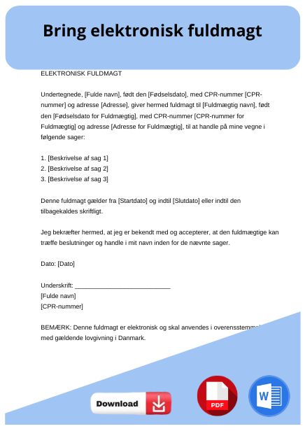skabelon til bring elektronisk fuldmagt