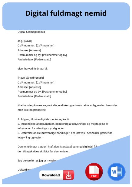 skabelon til digital fuldmagt nemid
