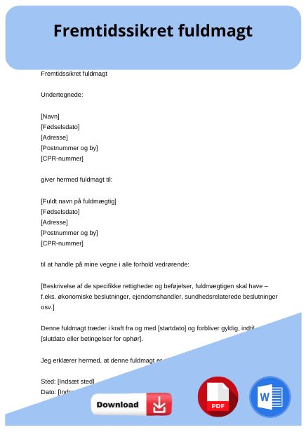 skabelon til fremtidssikret fuldmagt