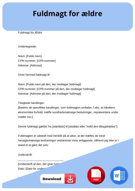 skabelon til fuldmagt for ældre