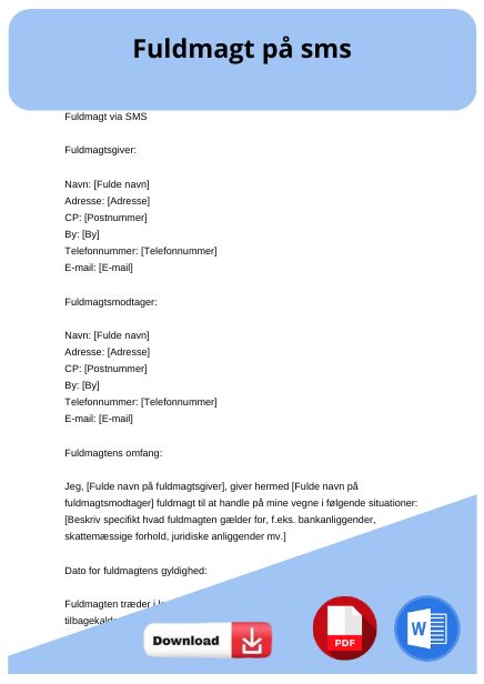 skabelon til fuldmagt på sms