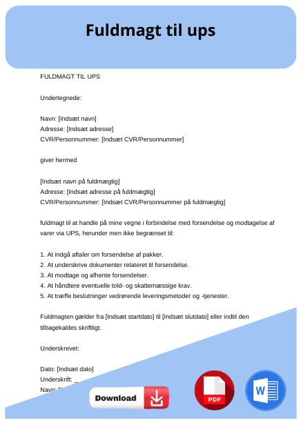 skabelon til fuldmagt til ups