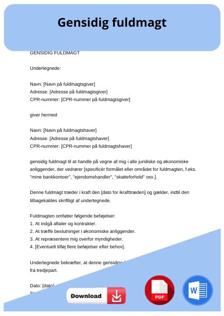 skabelon til gensidig fuldmagt