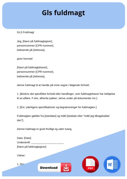 skabelon til gls fuldmagt