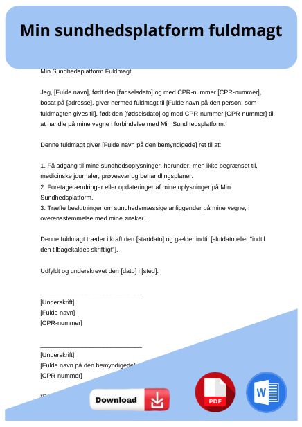 skabelon til min sundhedsplatform fuldmagt