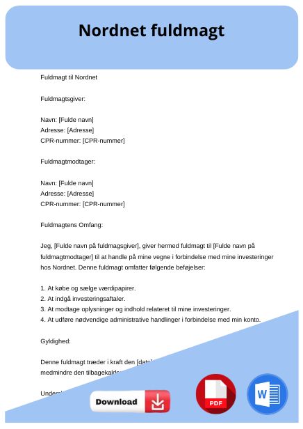skabelon til nordnet fuldmagt
