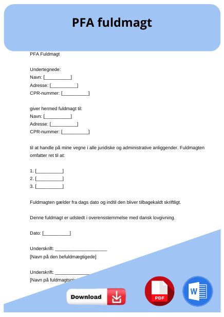 skabelon til pfa fuldmagt