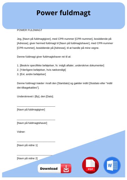 skabelon til power fuldmagt