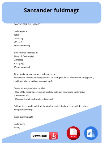 skabelon til santander fuldmagt