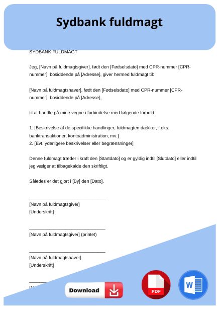 skabelon til sydbank fuldmagt