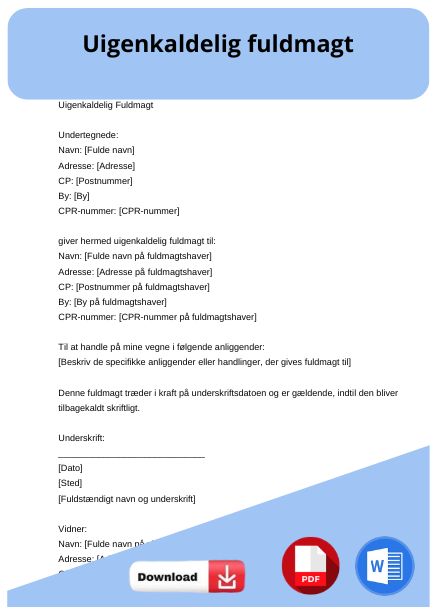 skabelon til uigenkaldelig fuldmagt