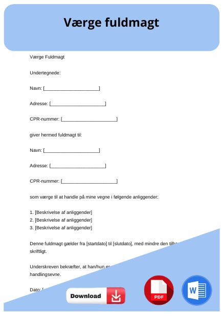skabelon til værge fuldmagt