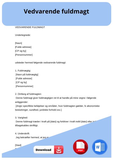 skabelon til vedvarende fuldmagt