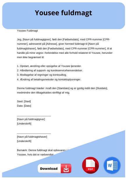 skabelon til yousee fuldmagt
